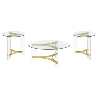 Janessa Acrylic Coffee and End Table Set Matte Brass