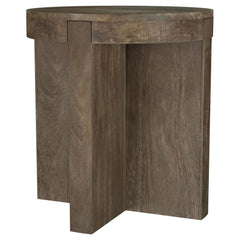 Mesa auxiliar redonda Kinkaid de madera maciza de mango marrón
