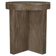 Mesa auxiliar redonda Kinkaid de madera maciza de mango marrón