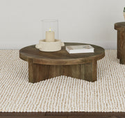 Mesa de centro redonda Kinkaid de madera maciza de mango marrón
