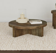Mesa de centro redonda Kinkaid de madera maciza de mango marrón