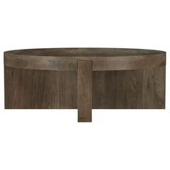 Mesa de centro redonda Kinkaid de madera maciza de mango marrón