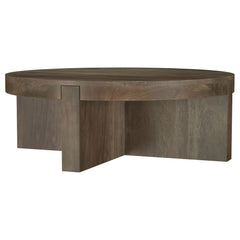 Mesa de centro redonda Kinkaid de madera maciza de mango marrón