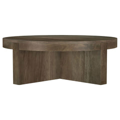 Mesa de centro redonda Kinkaid de madera maciza de mango marrón