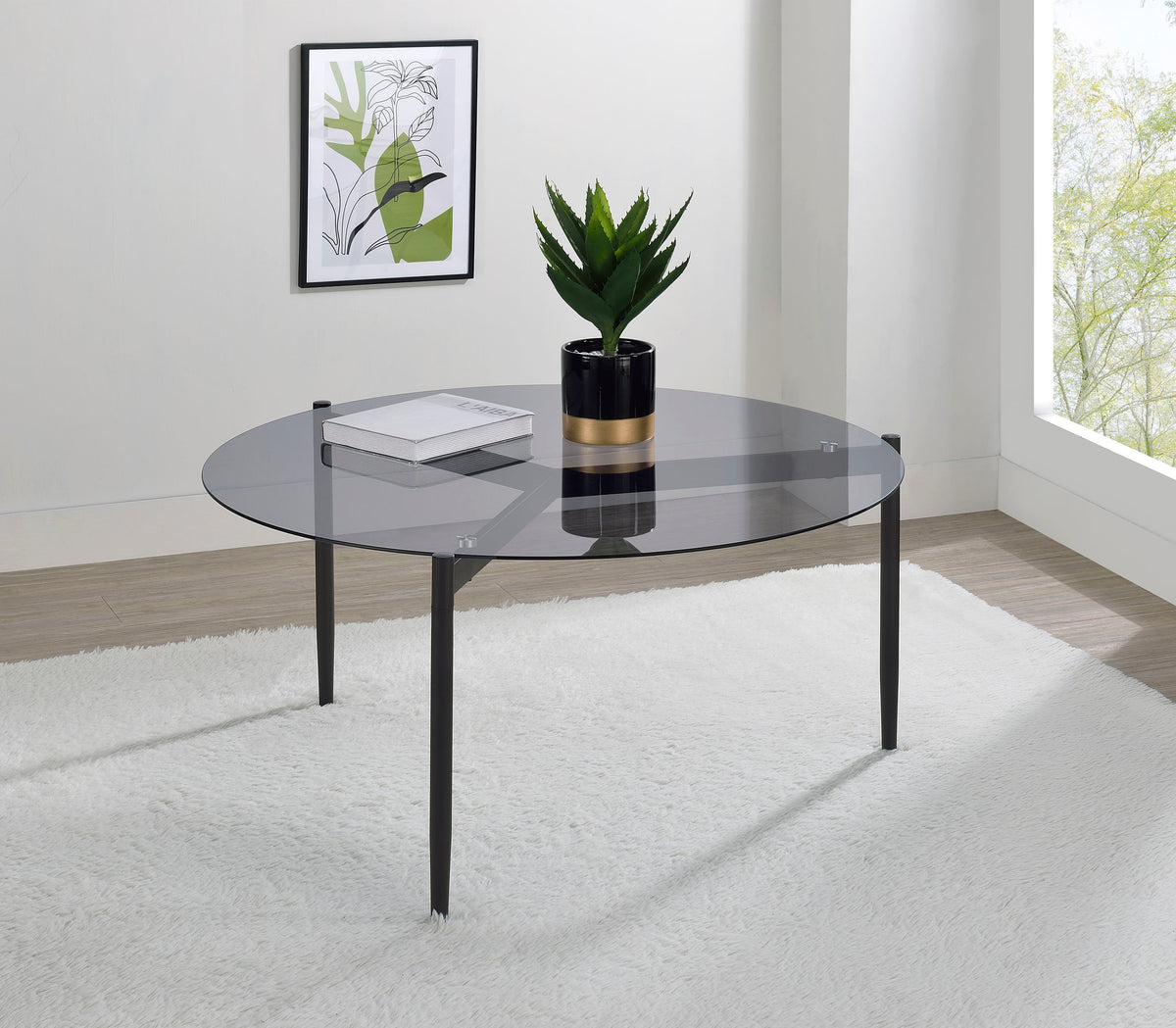 Mesa de centro redonda Rosalie con tapa de cristal ahumado, color gris