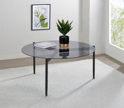 Mesa de centro redonda Rosalie con tapa de cristal ahumado, color gris