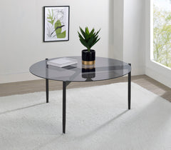 Mesa de centro redonda Rosalie con tapa de cristal ahumado, color gris