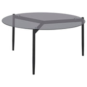 Mesa de centro redonda Rosalie con tapa de cristal ahumado, color gris