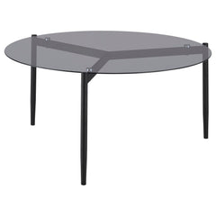 Mesa de centro redonda Rosalie con tapa de cristal ahumado, color gris