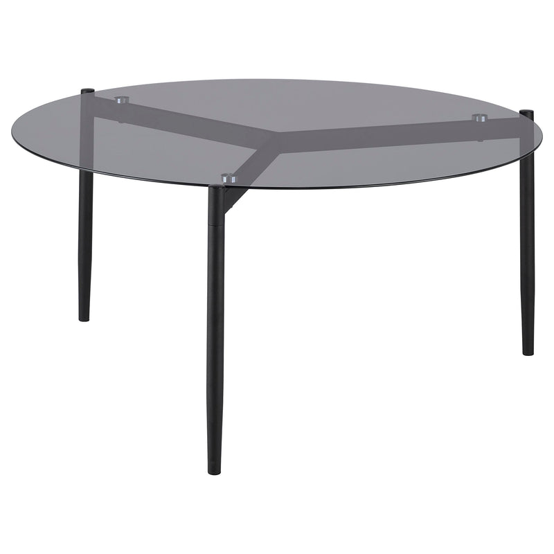 Mesa de centro redonda Rosalie con tapa de cristal ahumado, color gris