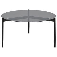 Mesa de centro redonda Rosalie con tapa de cristal ahumado, color gris