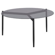 Mesa de centro redonda Rosalie con tapa de cristal ahumado, color gris