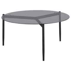 Mesa de centro redonda Rosalie con tapa de cristal ahumado, color gris
