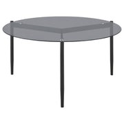 Mesa de centro redonda Rosalie con tapa de cristal ahumado, color gris