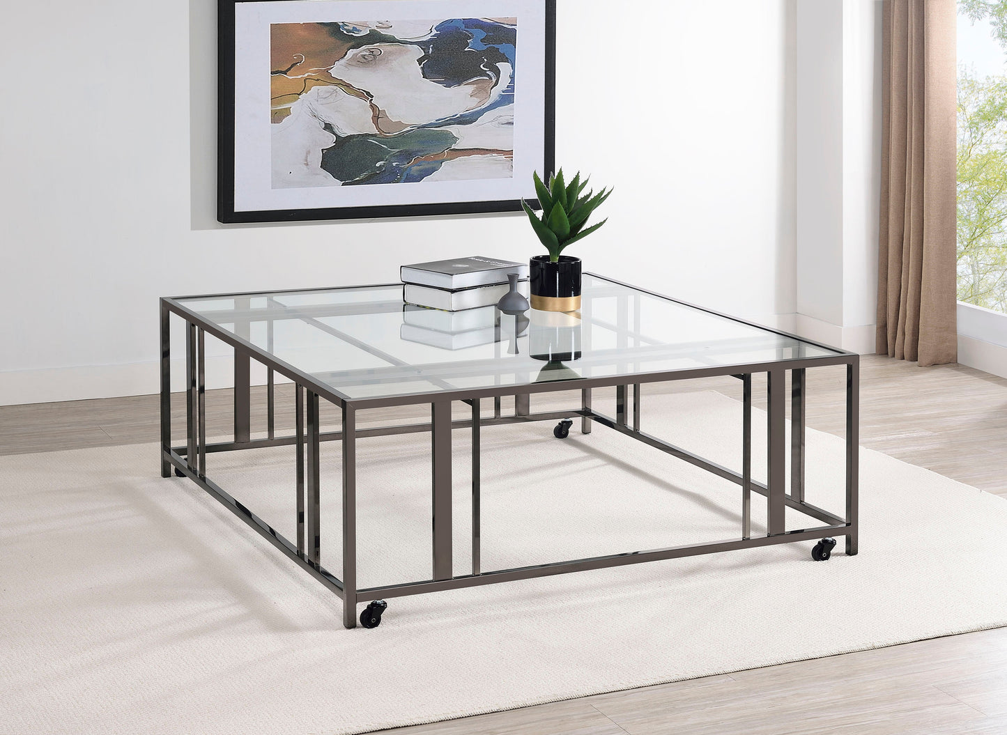 Mesa de centro rectangular con tapa de cristal Adri