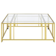 Adri Square Glass Top Coffee Table with Casters Matte Brass
