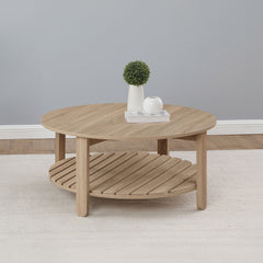 Mesa de centro redonda de madera de ingeniería Fowler de 1 estante, color natural