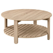Mesa de centro redonda de madera de ingeniería Fowler de 1 estante, color natural