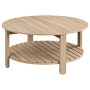 Mesa de centro redonda de madera de ingeniería Fowler de 1 estante, color natural