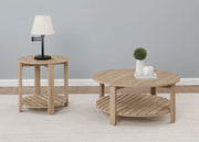 Mesa de centro redonda de madera de ingeniería Fowler de 1 estante, color natural