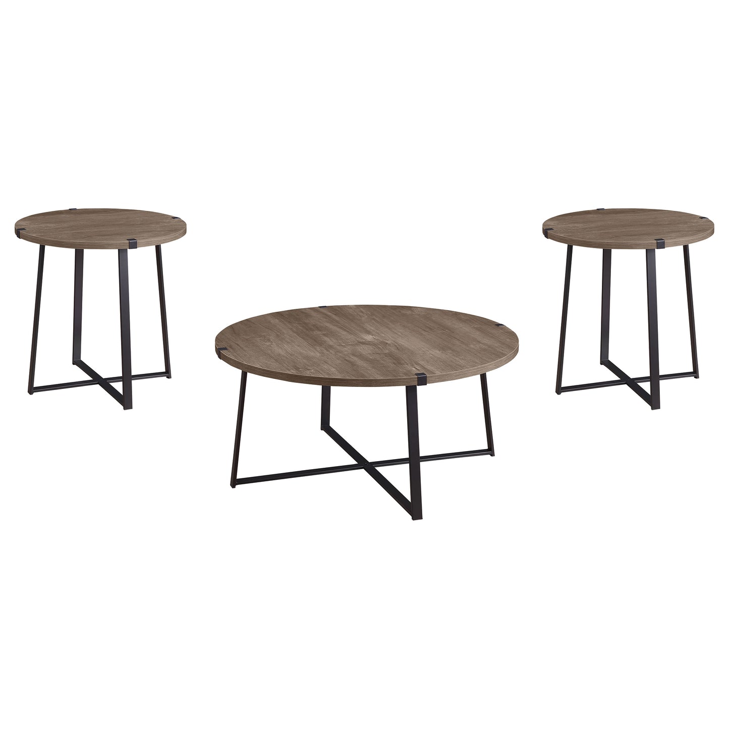 Marcus Round Coffee and End Table Set Light Brown