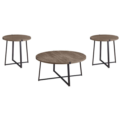 Marcus Round Coffee and End Table Set Light Brown