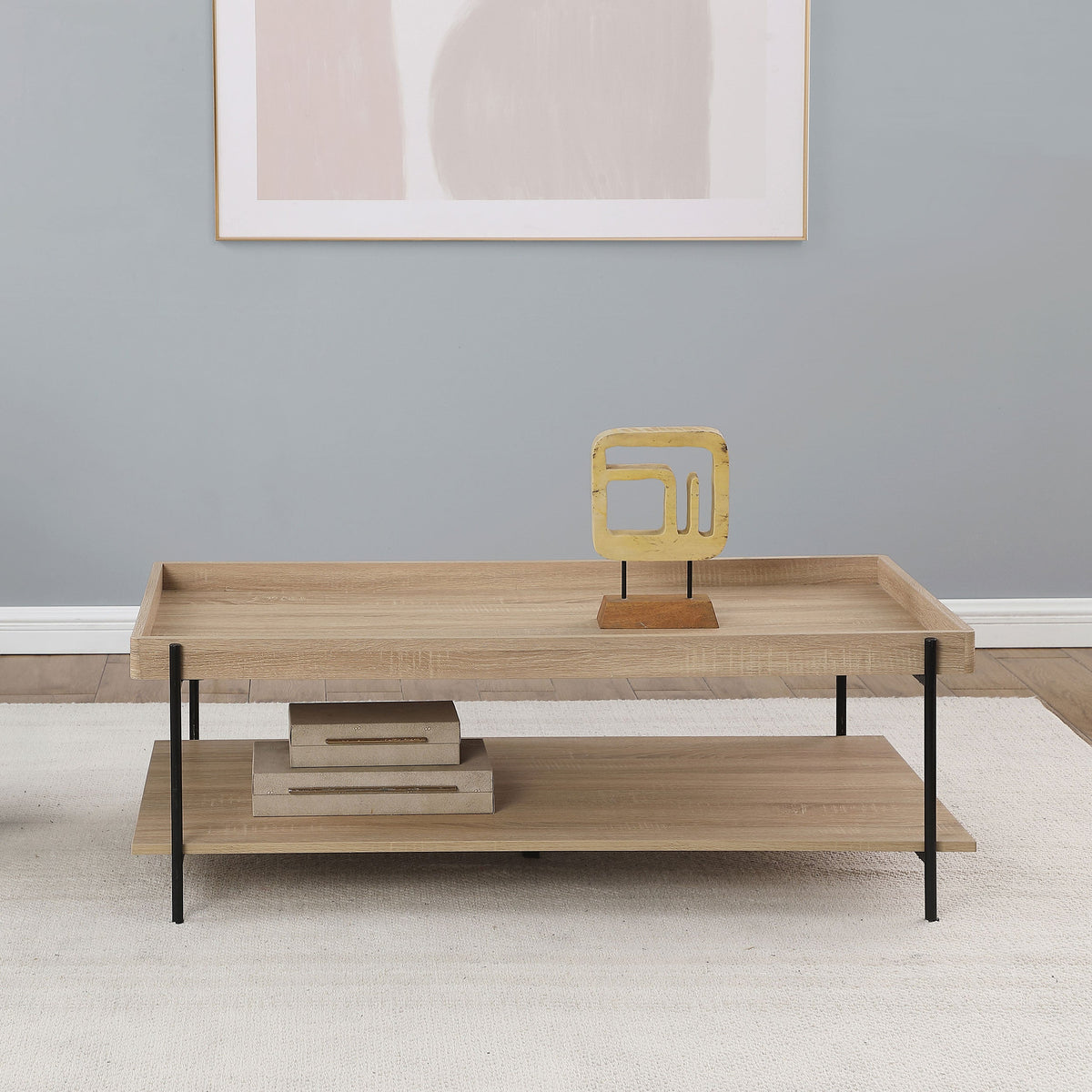 Mesa de centro rectangular de madera de ingeniería Fallon marrón claro
