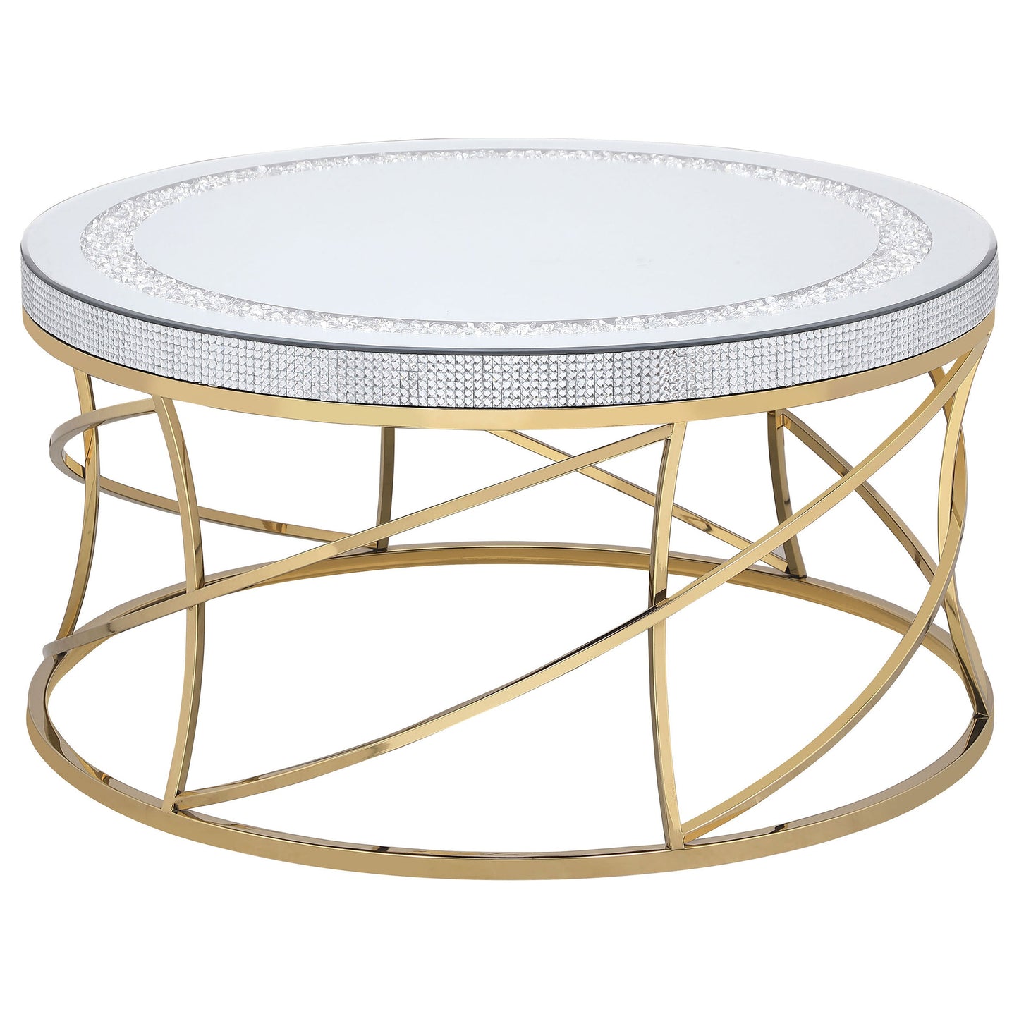 Elise Round Mirror Top Coffee and End Table Set Gold