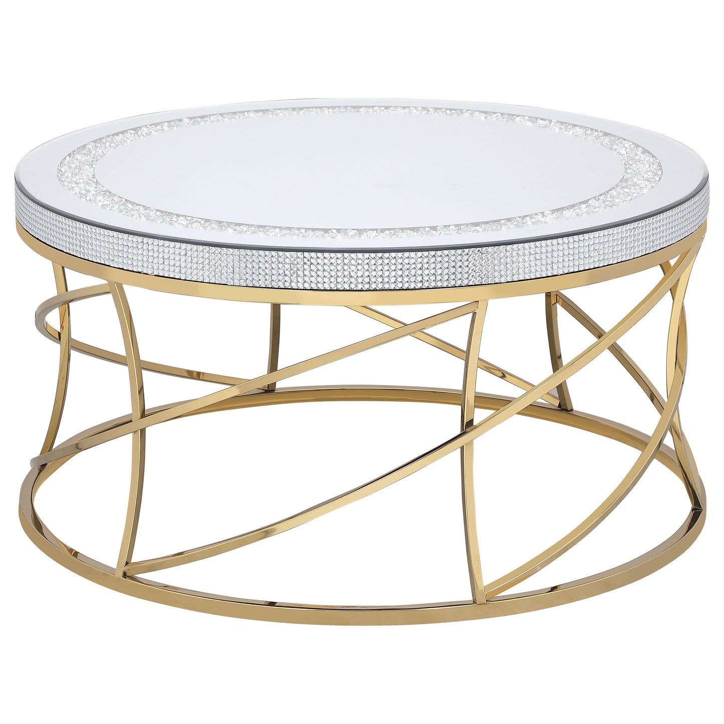 Elise Round Mirror Top Coffee and End Table Set Gold