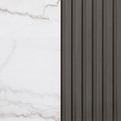 Mesa auxiliar redonda con superficie de mármol Jason, blanca y carbón