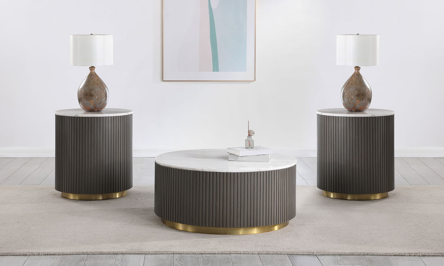 Jason Round Marble Coffee and End Table Set White