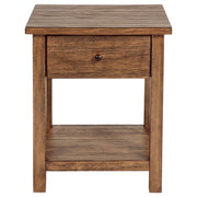 Mesa auxiliar de madera Payne con 1 cajón y estante, color marrón envejecido
