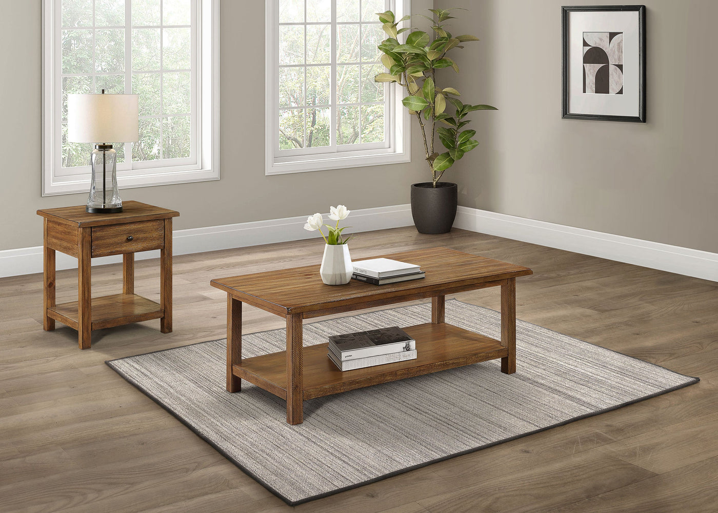 Juego de mesa auxiliar Payne de café y 1 cajón en marrón
