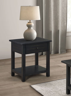 Mesa auxiliar de madera Payne con 1 cajón y estante, color marrón envejecido