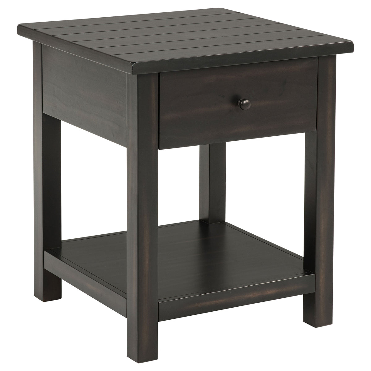 Mesa auxiliar de madera Payne con 1 cajón y estante, color marrón envejecido