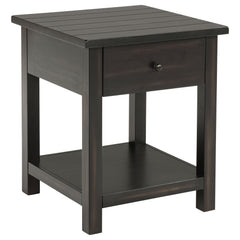 Mesa auxiliar de madera Payne con 1 cajón y estante, color marrón envejecido