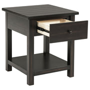 Mesa auxiliar de madera Payne con 1 cajón y estante, color marrón envejecido
