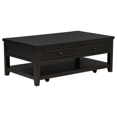 Mesa de centro rectangular Concord de dos cajones en color Java envejecido