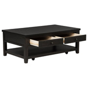 Mesa de centro rectangular Concord de dos cajones en color Java envejecido