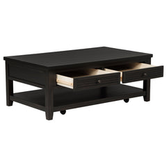 Mesa de centro rectangular Concord de dos cajones en color Java envejecido