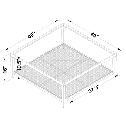 Amherst Glass Top Metal with Cane Shelf Coffee Table Black