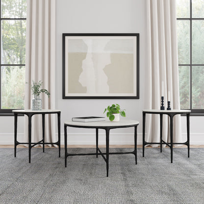 Hermas Round Marble Coffee and End Table Set White