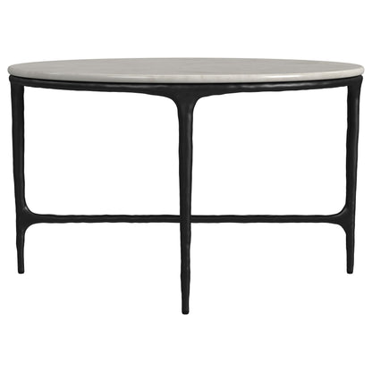 Mesa de centro redonda de metal con superficie de mármol auténtico Hermas, color blanco