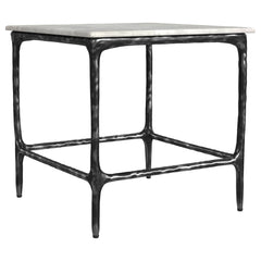 Ebby Square Genuine Marble Top Metal End Table White and Antique Black