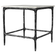 Ebby Square Genuine Marble Top Metal End Table White and Antique Black
