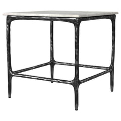 Ebby Square Genuine Marble Top Metal End Table White and Antique Black