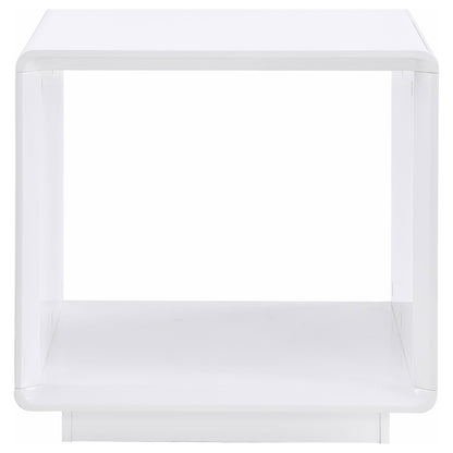 Mesa auxiliar cuadrada Paseo blanca de alto brillo