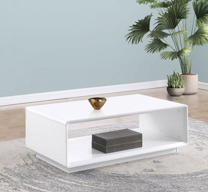 Mesa de centro rectangular para cóctel Paseo, blanca, de alto brillo