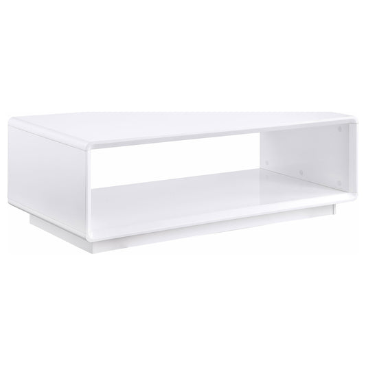 Mesa de centro rectangular para cóctel Paseo, blanca, de alto brillo