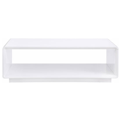 Mesa de centro rectangular para cóctel Paseo, blanca, de alto brillo